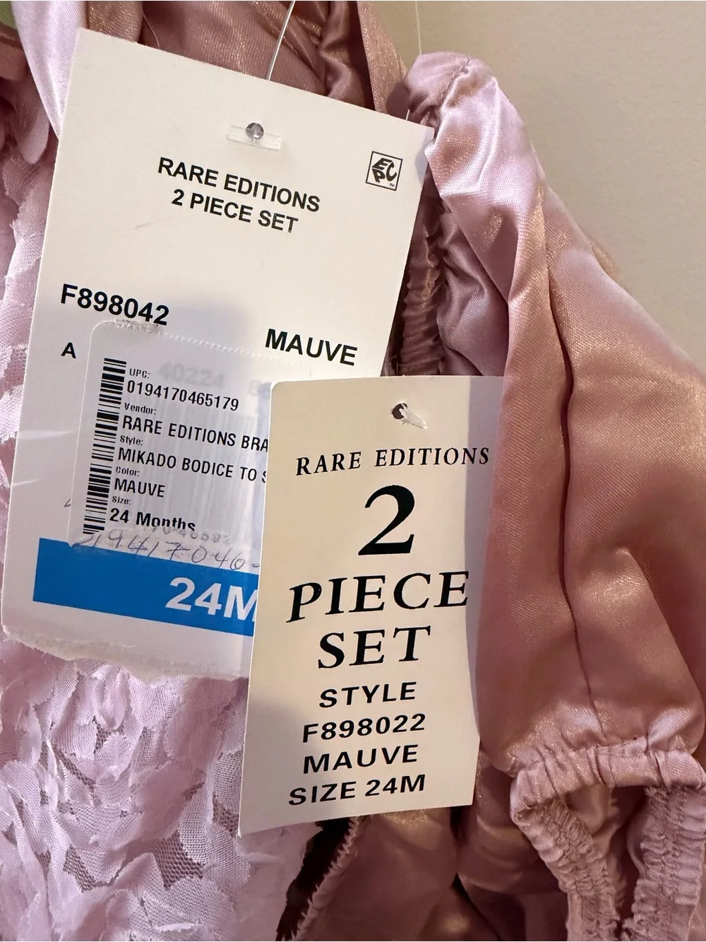 NWT 24 months Rare Editions White and Mauve Floral Lace Party Dress with Sash - Picture 3 of 3
